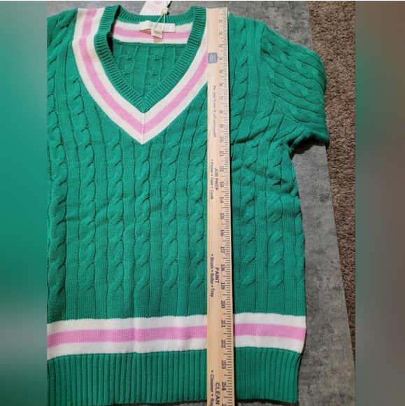Lilly Pulitzer Brockton Cotton Sweater NWT Green Pink White - Picture 7 of 9
